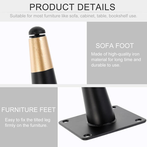 4pcs 10cm Luxshiny Adjustable Metal Sofa Legs with Black and Gold Electroplated Finish, Angled Furniture Support Feet