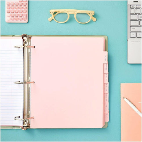 Paper Junkie 12 Sets Pink 8 Tab Dividers for 3 Ring Binder, 96 Total Page Separators for School, Work, Home