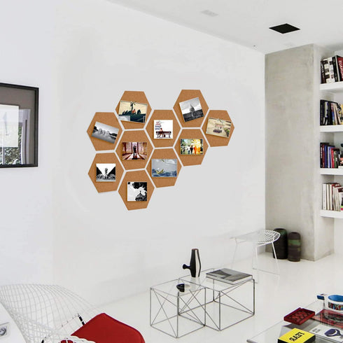 HBlife Hexagon Cork Board Tiles - 10 Pack Self-Adhesive Decorative Bulletin Board for Office Home Kitchen with Push Pins