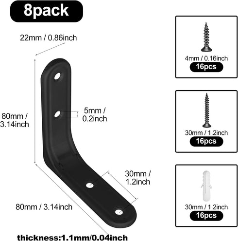 Joyangy 8pcs 3 Inch 90 Heavy Duty L Brackets - Degree Wall Mount Right Angle Corner Braces for Shelves, Wood, Cabinets