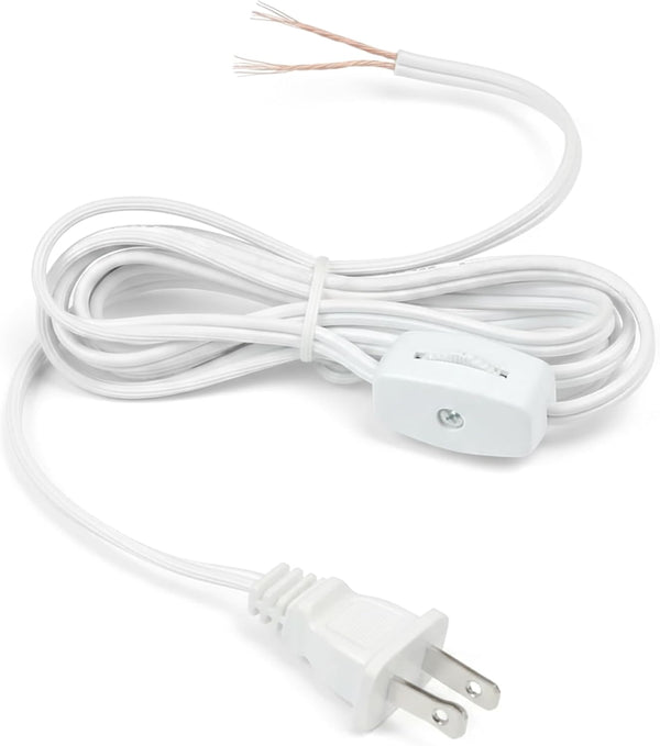 OHLECTRIC White Lamp Power Cord Set with Rotary Switch, 8 Ft 18/2 AWG