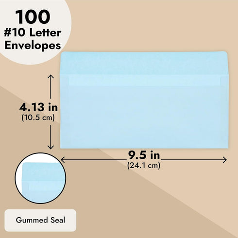 Juvale 100 Pack #10 Light Blue Envelopes, Square Flap for Mailing Letters, Invitations (4 1/8 x 9 1/2 In)