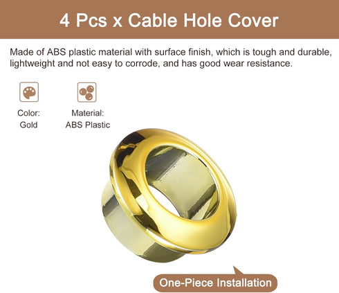 uxcell 4Pcs Cable Hole Cover - 12/32 inch(18mm) ABS Gold Cord Grommet Organizer for Office Desktop Wire