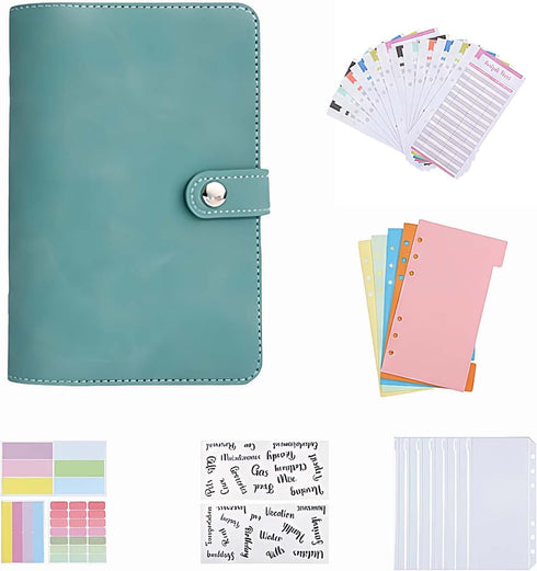 Divguf A6 Budget Binder Set, Soft PU Leather 6-Ring Notebook with 12 Budget