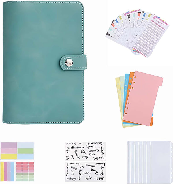 Divguf A6 Budget Binder Set, Soft PU Leather 6-Ring Notebook with 12 Budget