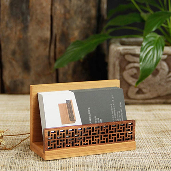 Bamboo Wood Business Card Holder, Professional Black Walnut & Natural Bamboo Case for Desk Organizer