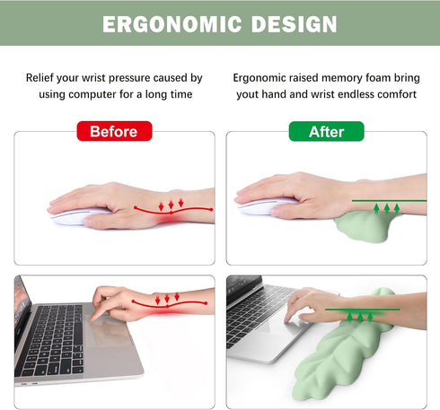 Set, Keyboard Wrist Rest Pad Leaf Shape PU Leather Memory Foam Wrist Cushion Support,Mouse Wrist Rest Pad,Non-Slip