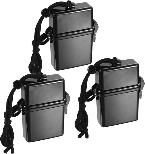 PATIKIL Waterproof ID Card Badge Holder, 3 Pack Floating Sports Case with Lanyard, Buoyant Box, Black