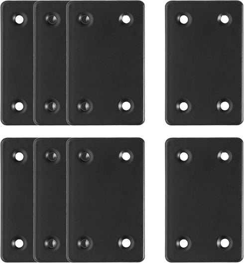 8Pcs Flat Straight Brace Brackets, Stainless Steel, Black Fixing Mending Joining Plates for Furniture Repair