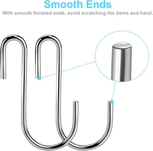 30PCS S Hooks, Premium Stainless Steel S Hooks for Hanging Kitchenware, Professional S Shaped Hooks for Pots and Pans