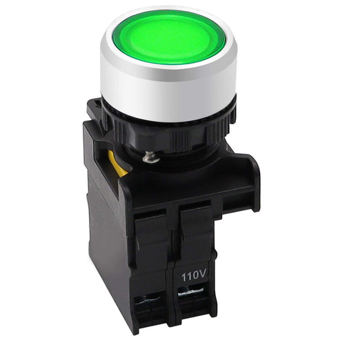 mxuteuk Green LED Light Voltage 110V-220V 22mm 1NO Waterproof IP65 SPST Momentary Push Button Switch