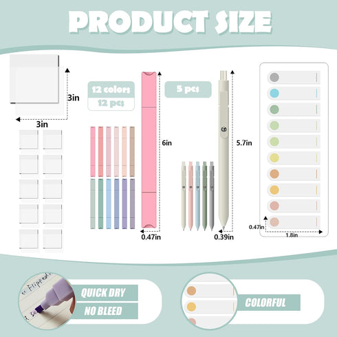 Jutom 29 Pcs Book Annotation Kit, Aesthetic Highlighters, Gel Pens, Sticky Notes, and Markers for Office School