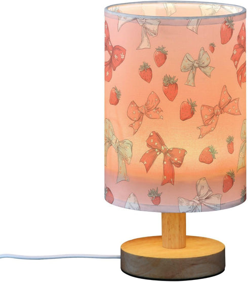 ALAZA Bedside Table Lamp for Bedroom Strawberry Red Blue Bow Nightstand LED Light Lamps with USB Port Linen Fabric