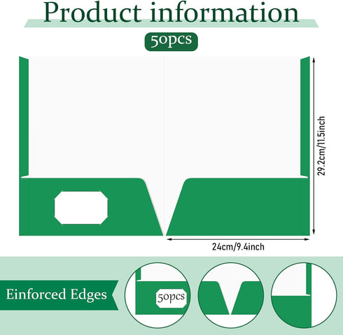 Jutom 50 Pcs Glossy Laminated Paper Folders, 2 Pocket Presentation Folder, Letter Size, Green Color for Office Supplies