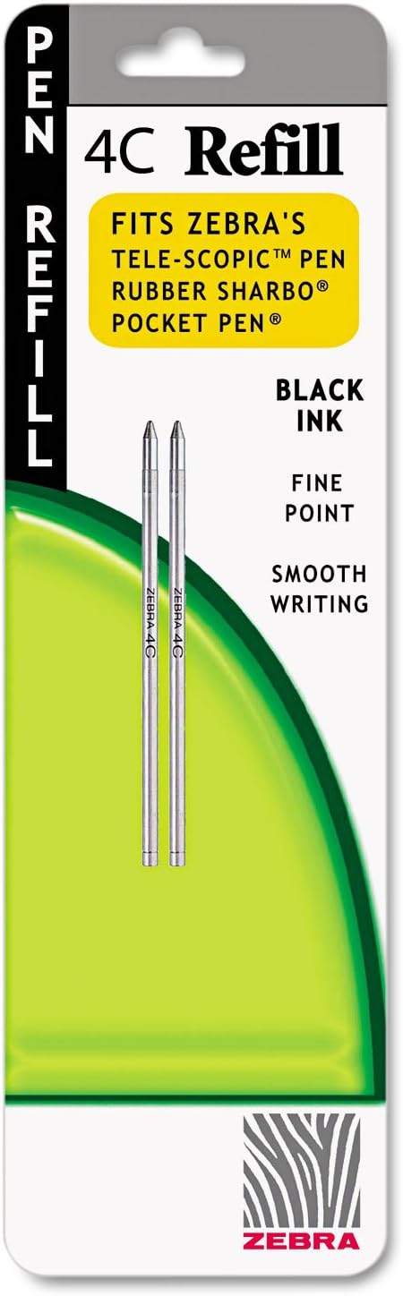 Zebra 4C Ink Pen Refill, 0.7mm Fine Point, Black Ink, 2-Pack