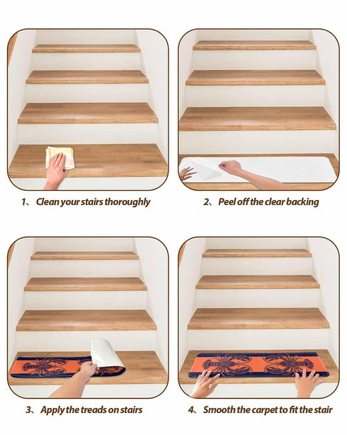 BOHOOSKYLAR Summer 4 8"x30" Lobster Stair Treads Beach Indoor Non Slip Peel and Stick Stair Treads for Wooden Steps