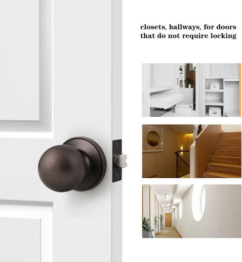 Probrico Oil Rubbed Bronze Ball Passage Door Knobs - Keyless Door Lock
