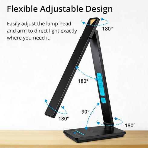 Xicyole Desk Lamp with Wireless Charger, USB Charging Port, Smart Display Clock, Adjustable Brightness and Color