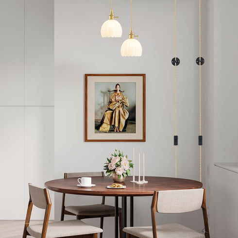 Plug in Pendant Light Fixtures, Hanging Light Fixture Vintage Glass Pendant Light, Mini Milk White Tulip Hanging Lamp