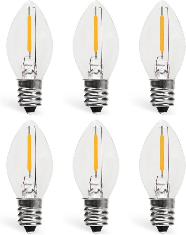 C7 0.6W 2700K LED Bulb, Standard E12 Base Night Light Replacement, 6 Pack