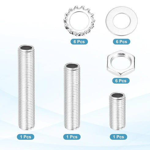 MECCANIXITY 21Pcs 3 1/4IP 1/2" Size Lamp Pipe Nipples Kit with Hex Nuts Washers, All Threaded Outer Diameter Lamp Rod