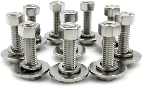 (6 Sets) 3/8-16x1-3/4 Stainless Steel Hex Head Screws, Bolts, Nuts, Flat & Lock Washers, 18-8 (304) Fully Threaded by