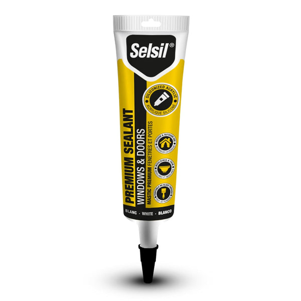 Selsil Siliconized Super Acrylic Latex Sealant, White Caulking for Indoor & Outdoor, 5.5 oz (160 ml)