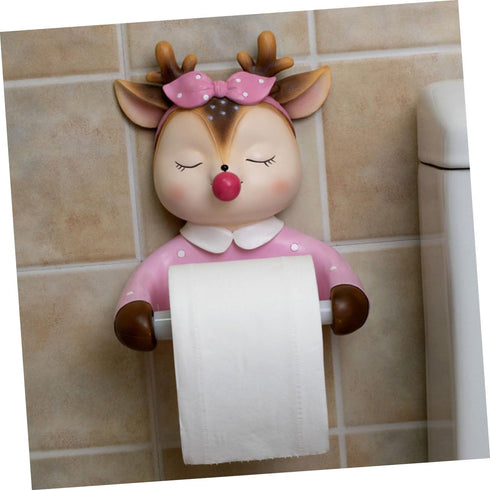 Alipis Bathroom Toilet Paper Holder Wall-Mounted Cute Cartoon Deer Roll Paper Rack Decorative Tissue Storage Rack