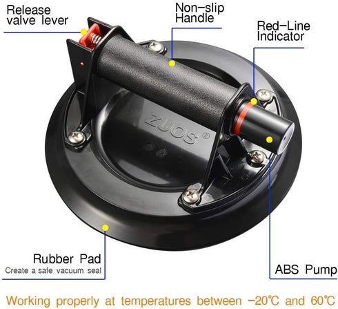 8" Heavy Duty Glass Suction Cup Lifter - Industrial Vacuum Lifter for Granite Lifting & Window Replacement, 240 lbs