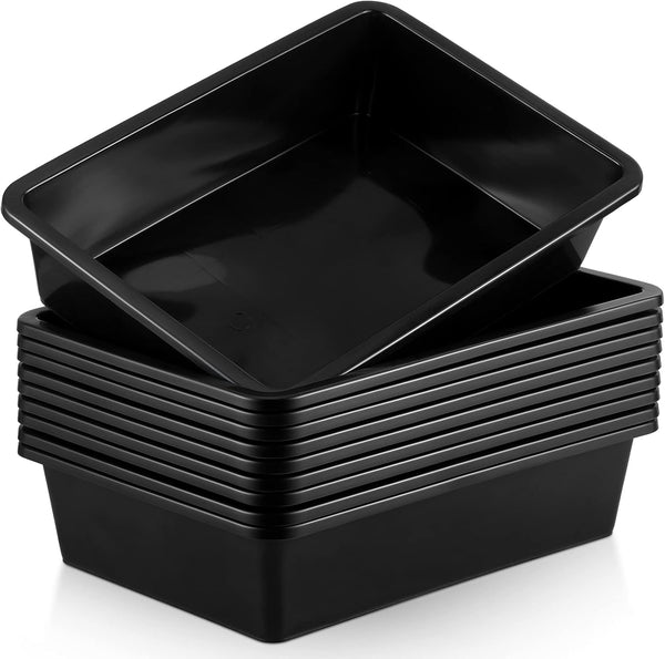 Qunclay 10 Pcs Flat Storage Tray Organizer, Letter Size Paper Trays, Stackable File Paper Tray for School Office, Black