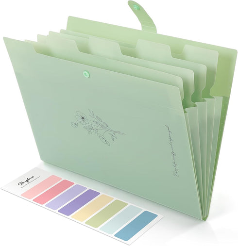SKYDUE Expanding File Folder with 5 Pockets, Aesthetic Accordion File Organizer, Portable Document Organizer, Pea Green