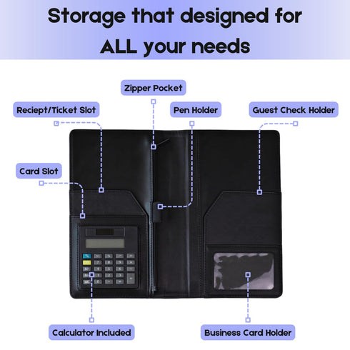 Generic Server Book with Calculator, Expandable Server Books for Waitress, Waiter Waitress Book, Restaurant Waitstaff