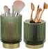 Tressify Elegant Glass Makeup Brush Holders (Set of 2), Green Vintage Organizers with