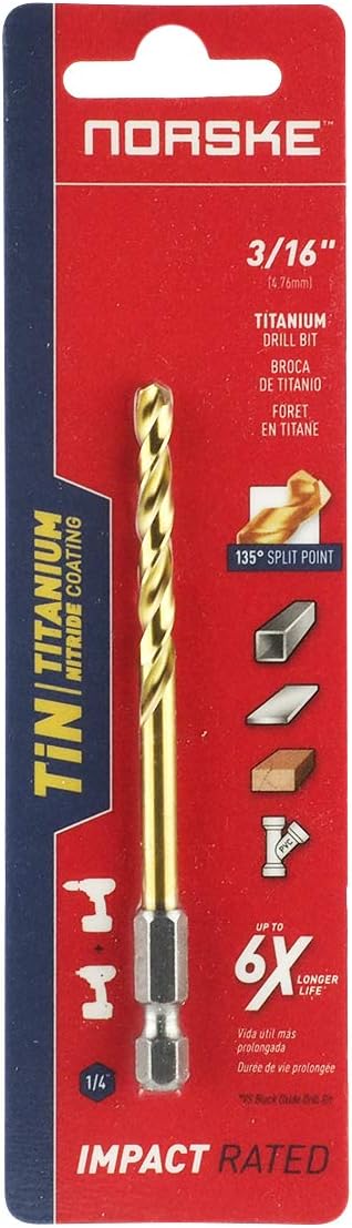 Norske Tools NIDBP208 Hex Shank Titanium Coated 3/16" Impact Drill Bit by Norske