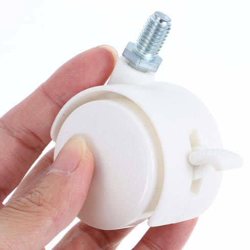 4pcs 1.5-inch White Plastic Furniture Casters with Brake, Universal Swivel Cart Wheels Replacement for Office Chairs