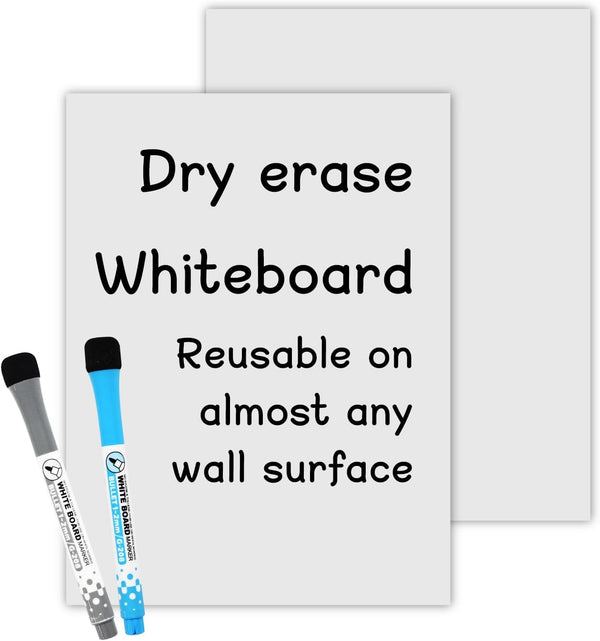 Self-Stick Dry Erase Board for Wall, 16 x 12 Inch 2 Pack with 2 Markers, Reusable Whiteboards