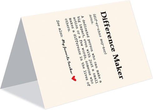 Difference Maker Teacher Appreciation Card, Thank You Card for Teacher Mentor Coach, Definition Greeting Card