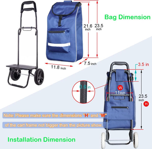 Bornfornice 11.8inx7.5inx21.6in Replacement Bag for Shopping Cart - Waterproof Trolley Bags, (Blue)