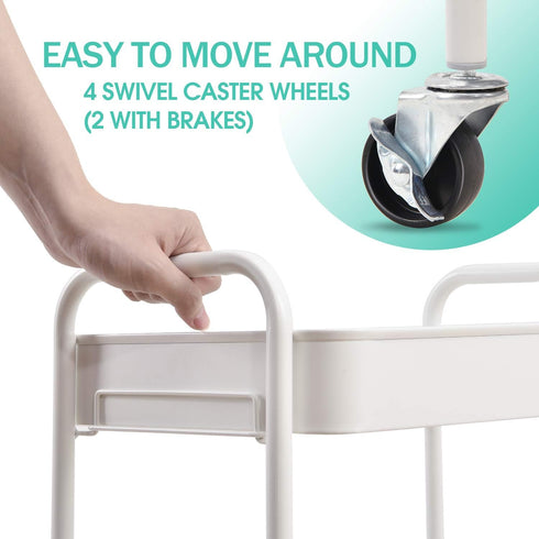 TOOLF 3-Tier Rolling Cart, Metal Utility Cart with Lockable Wheels, Storage Organizer for Office, Bathroom, Kitchen