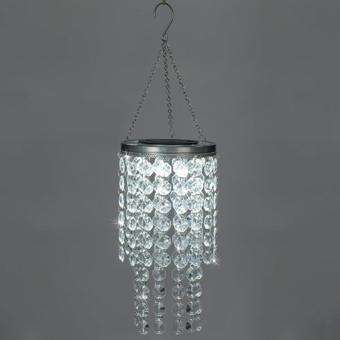 LEWIS&WAYNE 21 Hanging Solar Crystal Chandelier Outdoor, Modern Solar Transparent Acrylic Beaded Lantern with Cool
