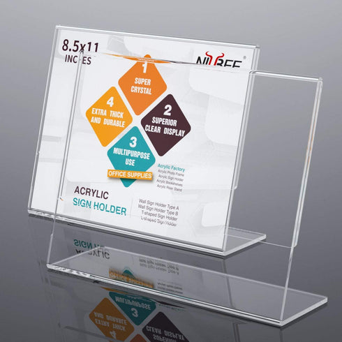 NIUBEE Acrylic Sign Holder 8.5x11 Inches 3 Pack Landscape, Slant Back Clear Paper Frames, Plastic Flyer Display Holder, Document Menu Table Stand for Office, Store, Restaurant -Horizontal