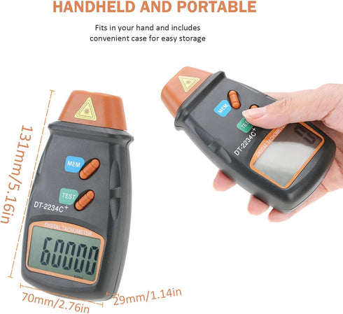 Digital Tachometer, Non-Digital Photo Tachometer RPM Meter with LCD Display, 2.5 to 99 RPM Range