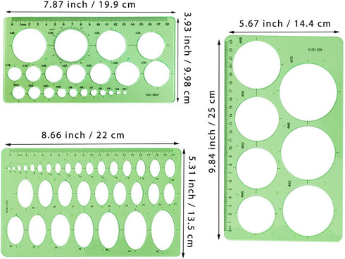 Circle Templates Ellipse Drawings Templates Drafting Stencils Measuring Tools Template Artist Design Drawing Aid Tool Circle Templates Measuring Ellipse Ruler Drafting Stencils, 3 Pack
