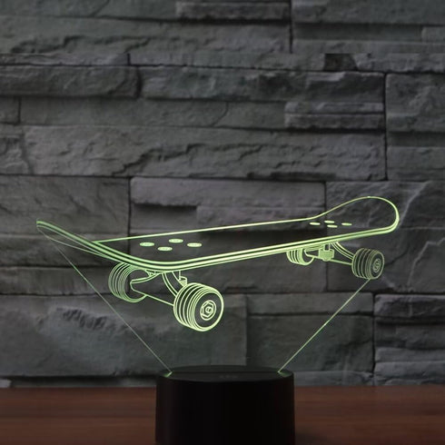 BVAZTVP 3D Light,7 Skateboard LED Table Desk Lamp,Optical Illusion Night Colors Change with USB Charge Touch Control