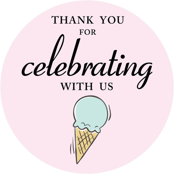 MAGJUCHE Ice Cream Thank You Stickers, Ice Cream Themed Party Labels, 2 Inch Round, 40-Pack for Favors, Decorations