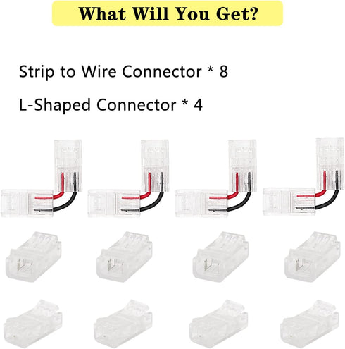 PAUTIX 8pcs 2-Pin 8mm COB LED Strip to Wire Connector, Unwired Clips Solderless Adapter Terminal Extension