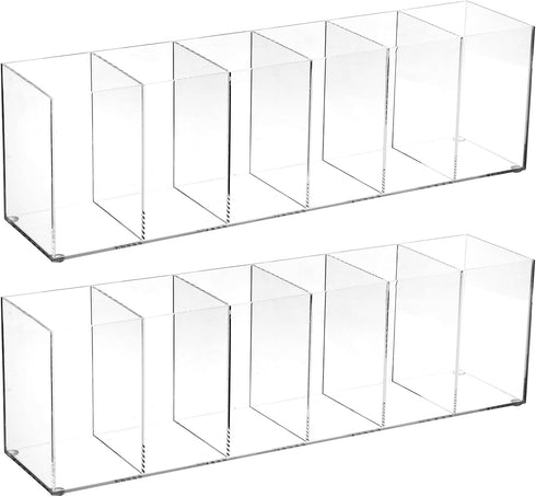 Xaajooio 2 6 Pcs Acrylic Makeup Brush Holder and Pencil Organizer, Compartments Clear Pen Holder for Desk, Office