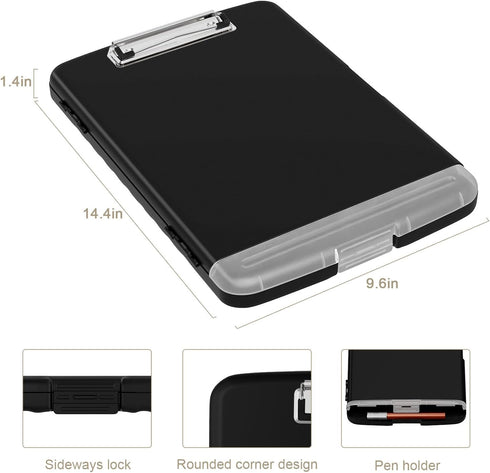 Piasoenc Clipboard with Storage, 8.5 x 11 Organization Box with Pen Holder, Black Folio & Side-Opening
