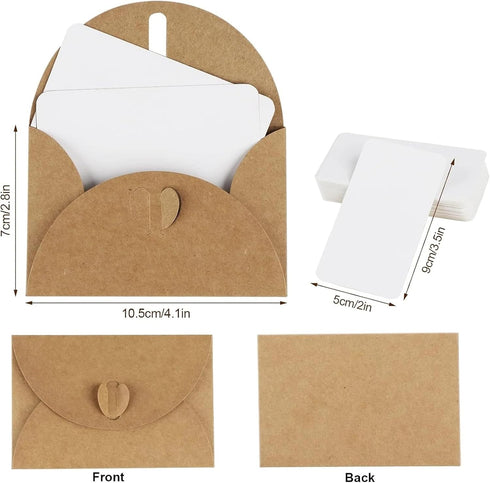 linenb 140pcs &40pcs Set Blank Gift Card Envelope With Heart Closure Vintage Note Greeting For Wedding Party Invitation