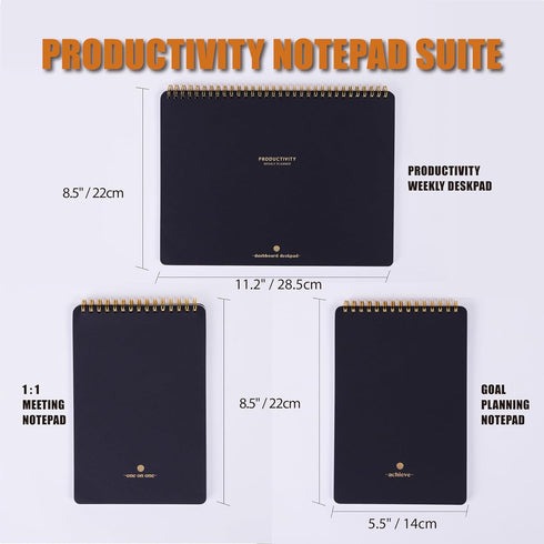 Productivity Notepad Suite - Bestselling Set of 3 Notebooks, Weekly Planner, Goal Setting & 1:1 Meeting Notes
